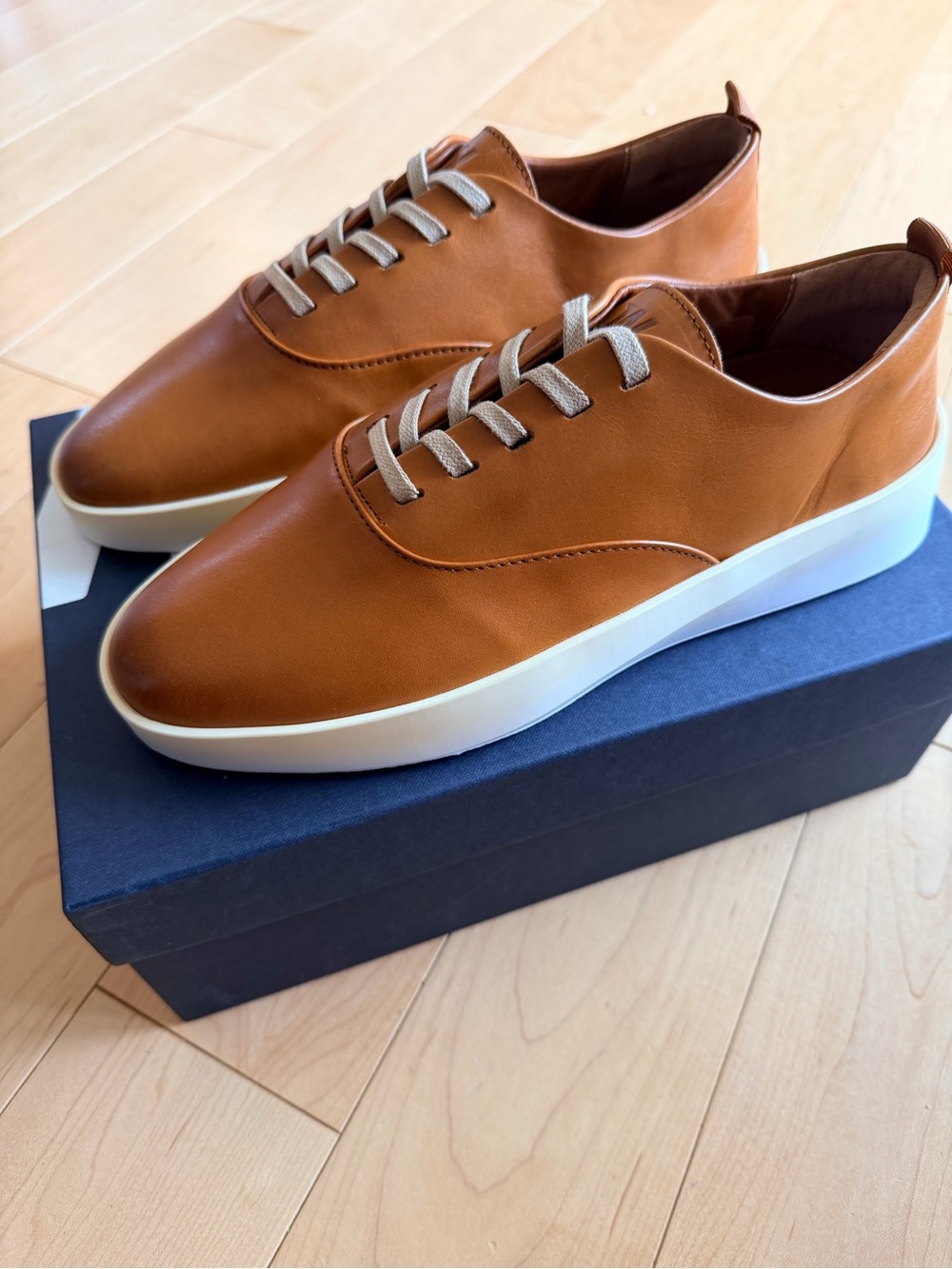Wolf & Shepherd Cruise Lace Up Leather Sneakers Honey White Unisex M 5.5 / W 7